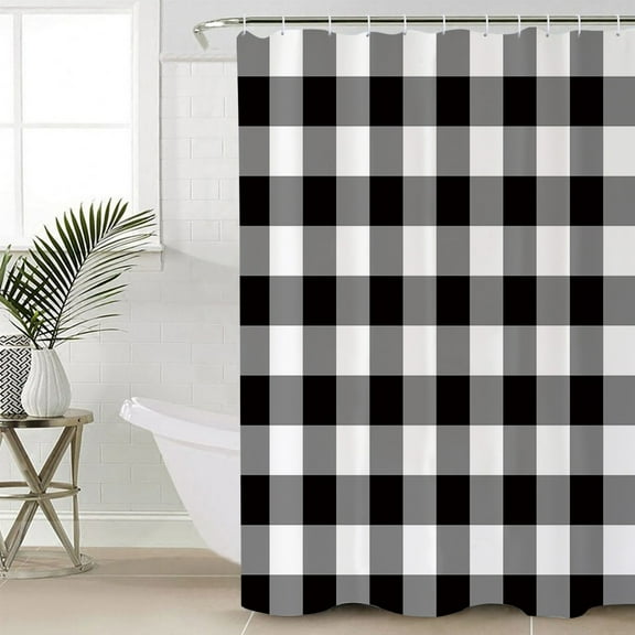 Black and White Checkered Bathroom Curtain 72 Inch Shower Curtain with Hooks, Farmhouse Buffalo Plaid Waterproof Polyester Bath Curtain Washable Bathtub Curtain 66''x 72''