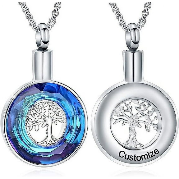 Tree of Life Urn Necklace for Ashes for Men Women Cremation Jewelry Ashes Necklace Pendent with Crystal Stainless Steel Keepsake Memorial Urn Lockets