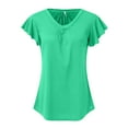thumbnail image 4 of YOTMKGDO Summer Outfits for Women, Womens Short Sleeve Tops, Womens Tops Dressy Casual Shirred V Neck T Shirts Ruffle Sleeve Tops Summer Fashion T Shirt, Plain T Shirts for Women, S, 4 of 4