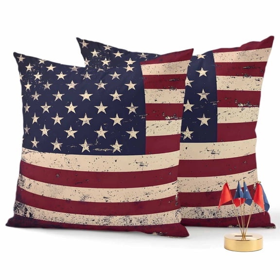 2 Pack Outdoor Waterproof Throw Pillows,Vintage Patriotic American Flag Decorative Square Pillow Case Patio Pillows for Chair Couch Sofa 16x16in