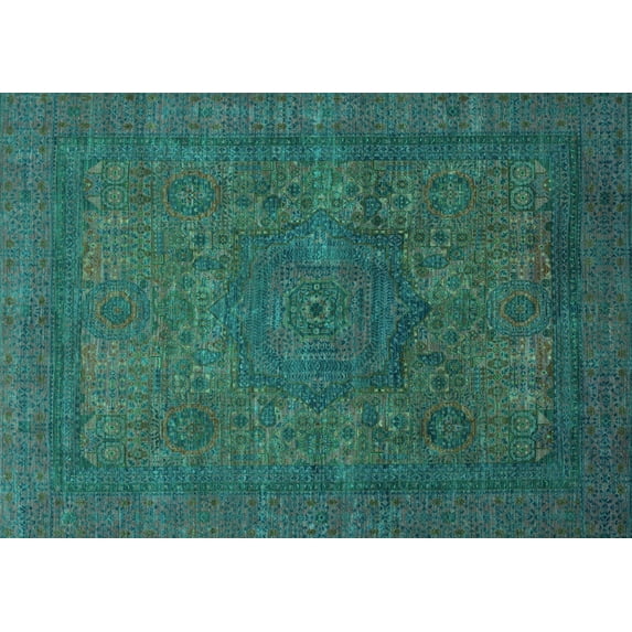 Ahgly Company Machine Washable Indoor Rectangle Abstract Turquoise Blue Modern Area Rugs, 8' x 10'