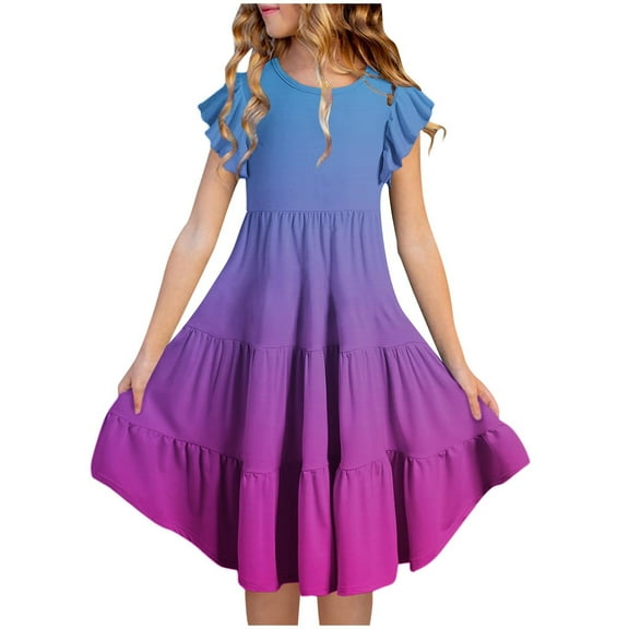 JUSLIO Girls A Line Dress Casual Crew Neck Short Sleeve Dresses Size 4 Y
