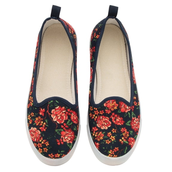 Skyline Women's Floral Memory Foam Slip-On Sneakers in Navy Blue, US Women's 9