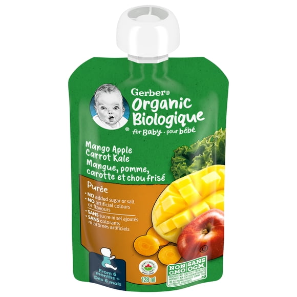 GERBER Purée Biologique, Mangue Pomme Carotte Chou Frisé, Nourriture pour Bébé