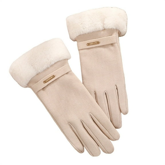 LSQii Women's Winter Warm Touch Screen Glove Wool Fleece Lined Stocking Stuffers Beige for Women Gifts