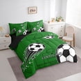 thumbnail image 2 of Castle Fairy Sport Soccer King Bedding 7pcs, Vintage Stars Print King Bed in a Bag, Black Green,Black Reversible, 2 of 7