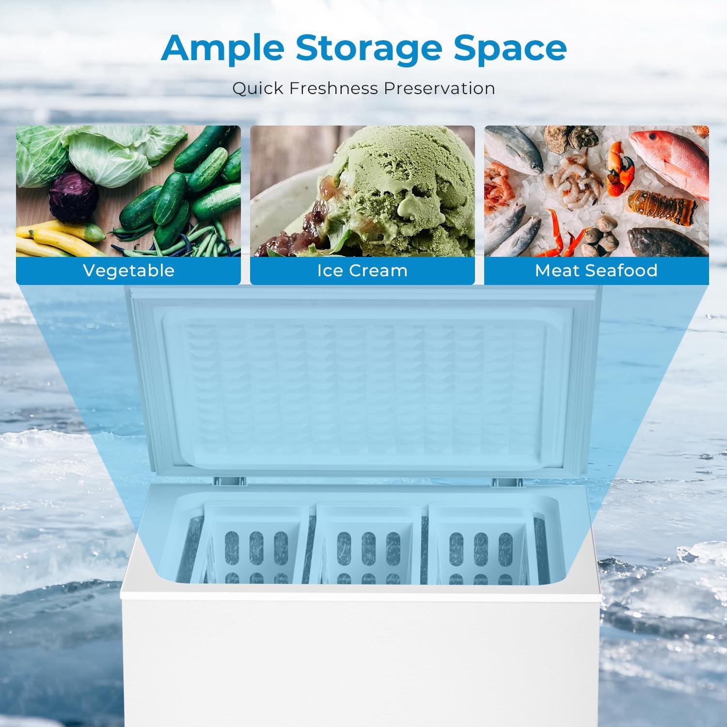 WAA 5.0 Cu.Ft Chest Freezer 3 Removable Baskets,Adjustable Temp for Home Bar Kitchen
