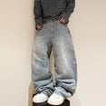 thumbnail image 2 of Mrmall Men's Wide Leg Jeans Vintage Baggy Jeans Embroidery Casual Loose Fit Denim Pants with Pockets, 2 of 6