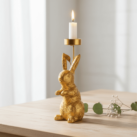 Bunny Candlestick Holder Vintage Rabbit Statue Base Taper Candle Stand Table Centerpiece Decoration for Farmhouse Dining Room Spring Easter