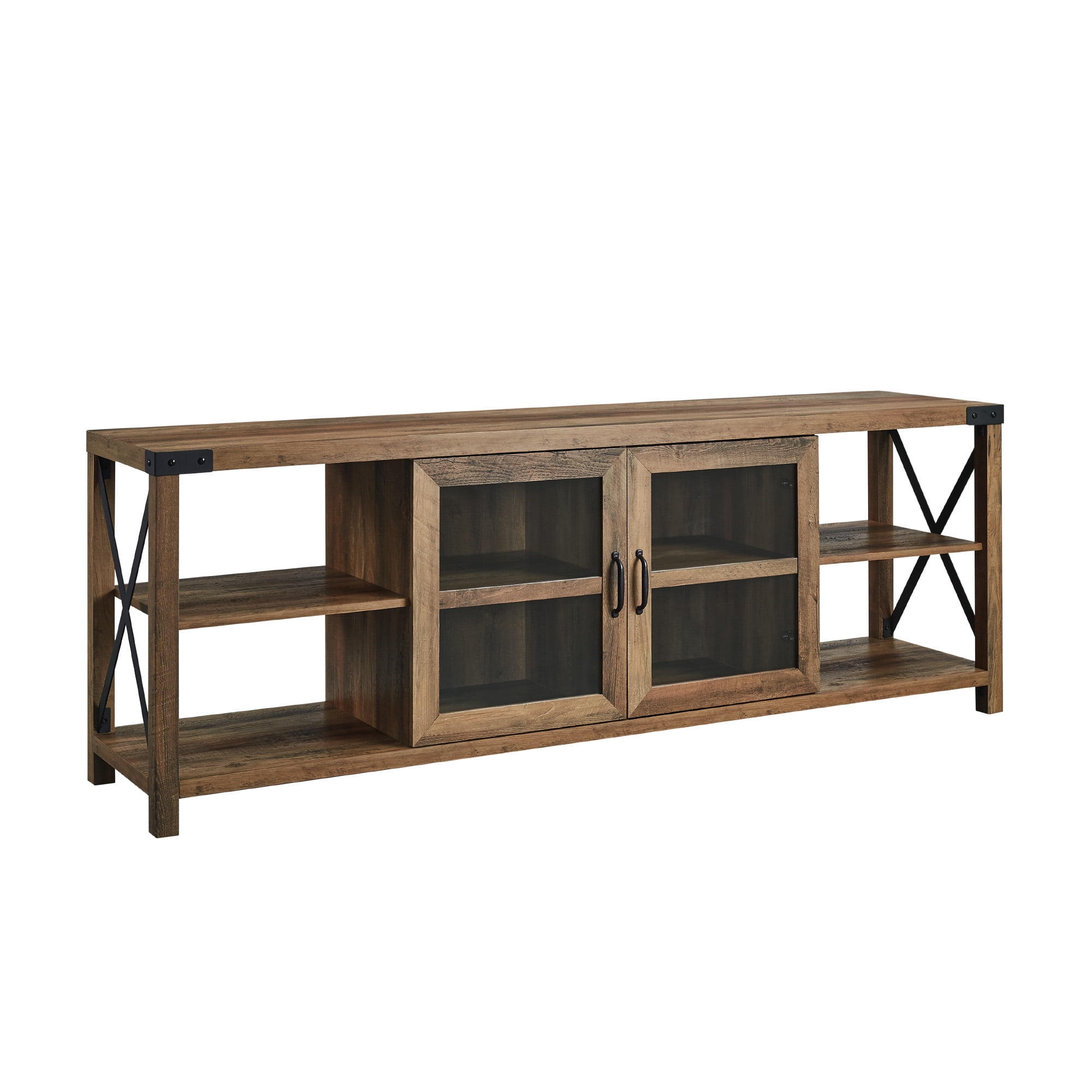 Walker Edison Farmhouse 2 Door Metal X TV Stand for TVs up to 80", Reclaimed Barnwood
