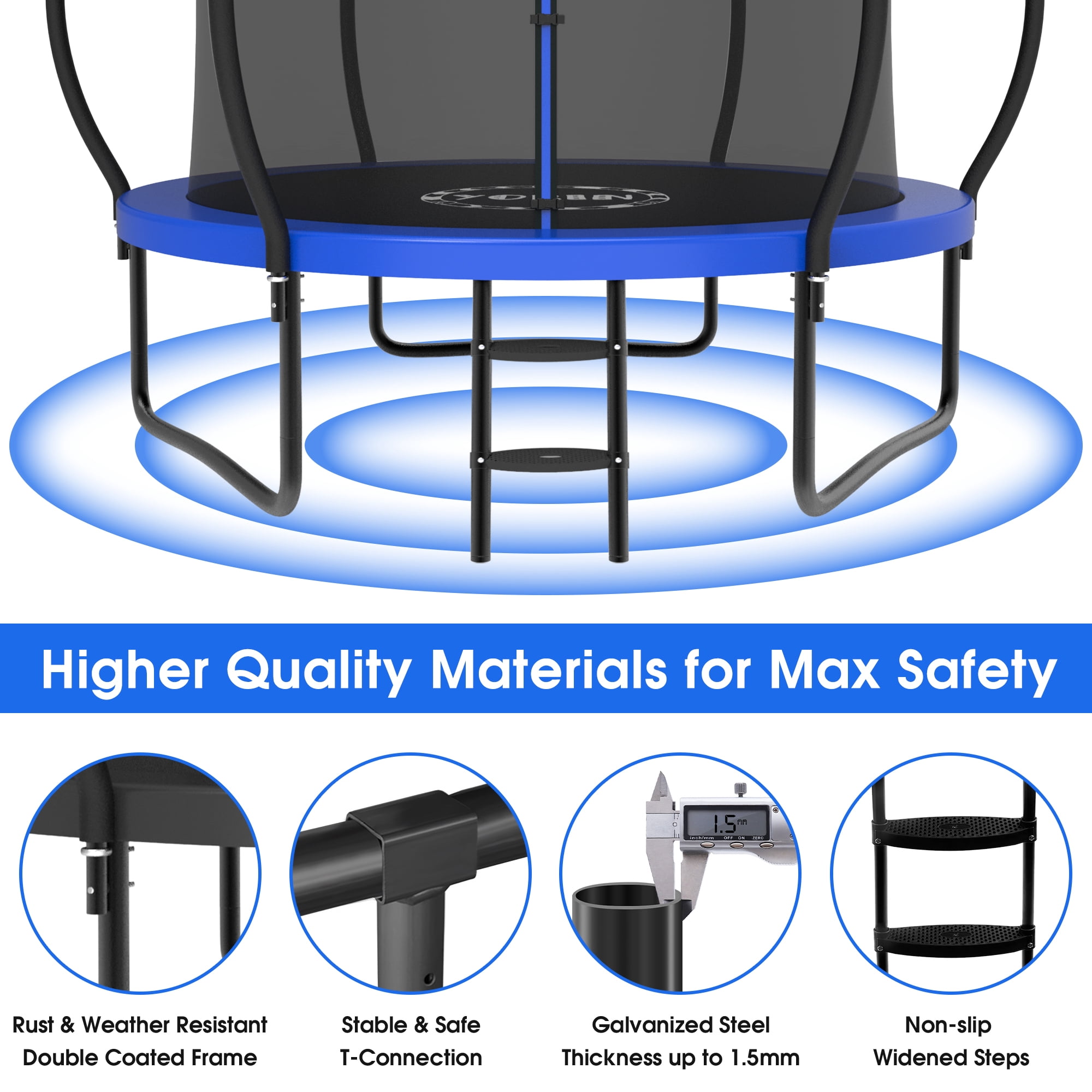 YORIN Trampoline for 2-3 Kids, 8FT Trampoline for Adults with Enclosure Net, Basketball Hoop, Ladder, 800LBS Weight Capacity Outdoor Recreational Trampoline, Heavy Duty Trampoline