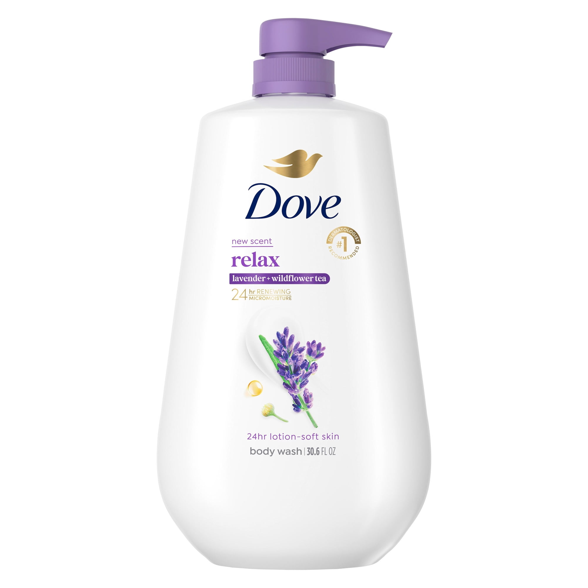 Dove Body Wash With Pump For 24hr Lotion-Soft Skin Relax Lavender Oil & Chamomile Moisturizing Skin Cleanser With No Sulfates No Parabens ,30.6 fl oz