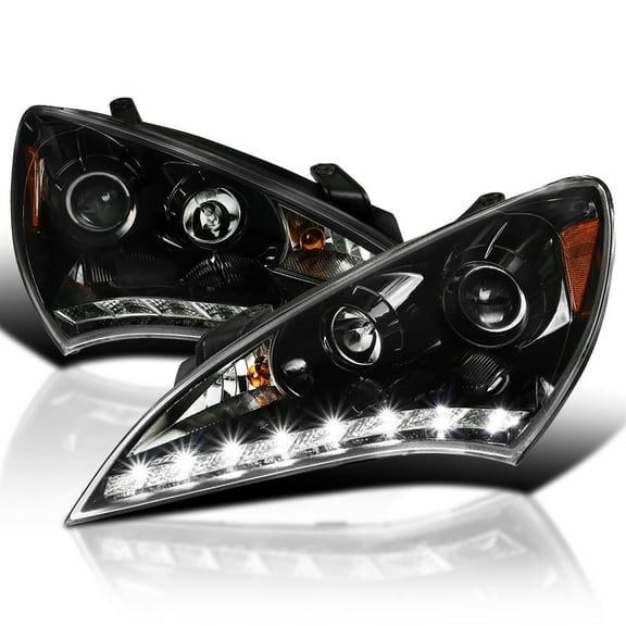 Spec-D Tuning Jet Black LED Projector Headlights Compatible with 2010-2012 Hyundai Genesis 2Door Coupe, Left Right Pair Headlamps Assembly
