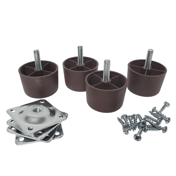 Leg Daddy 1-1/2" Brown Tapered HDPE Plastic Leg, Set of 4 with T-Plates
