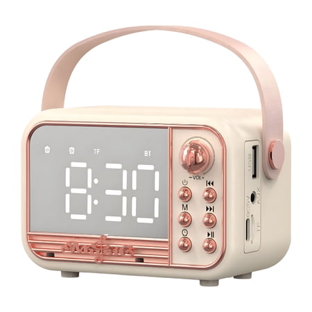 DESIGNICE Digital Clock,Clock Radios for Bedroom with Bluetooth-Compatible Speaker,Portable Bedside Clock,Dual Alarm,Fm Radio