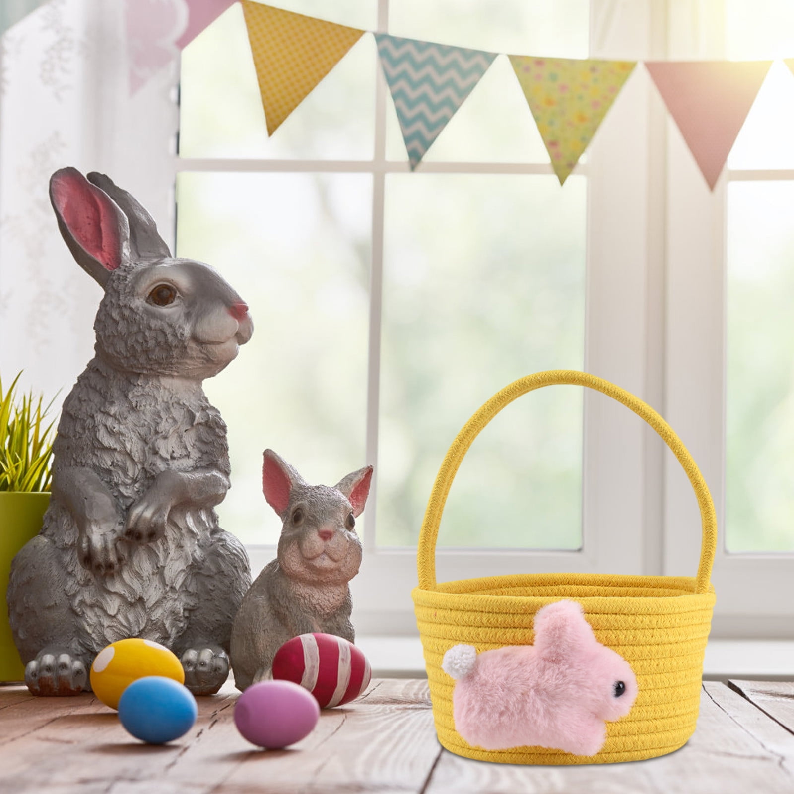Easter Woven Storage Basket Rope Woven Eggs Storage Basket Bunny Rope Storage Basket Desktop Storage Basket Cosmetic Storage Basket