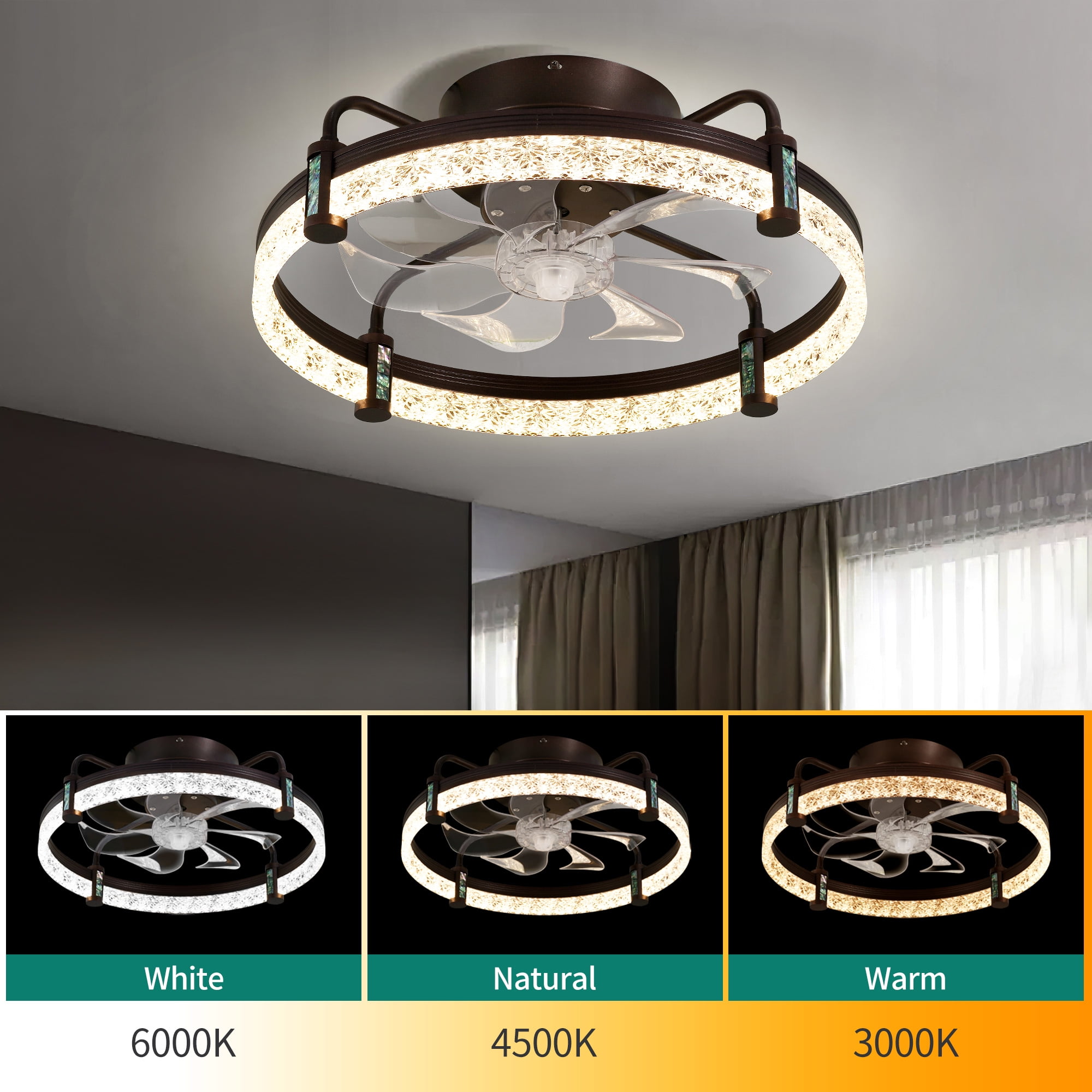 DWVO 20in Ceiling Fan With Lights Low Profile Flush Mount Ceiling Fan 35-ceiling-fans-with-lights-bladeless-ceiling-fan-with-lights-and