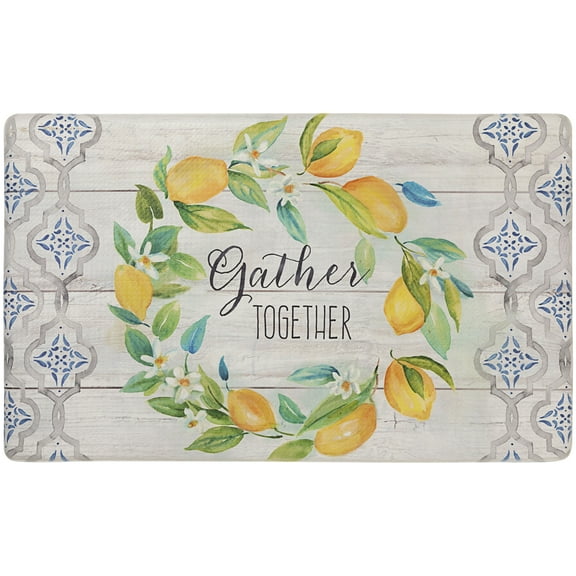 SoHome Cozy Living Lemon Wreath Gather Together Anti-Fatigue Kitchen Mat, 20"x36", Grey/Yellow