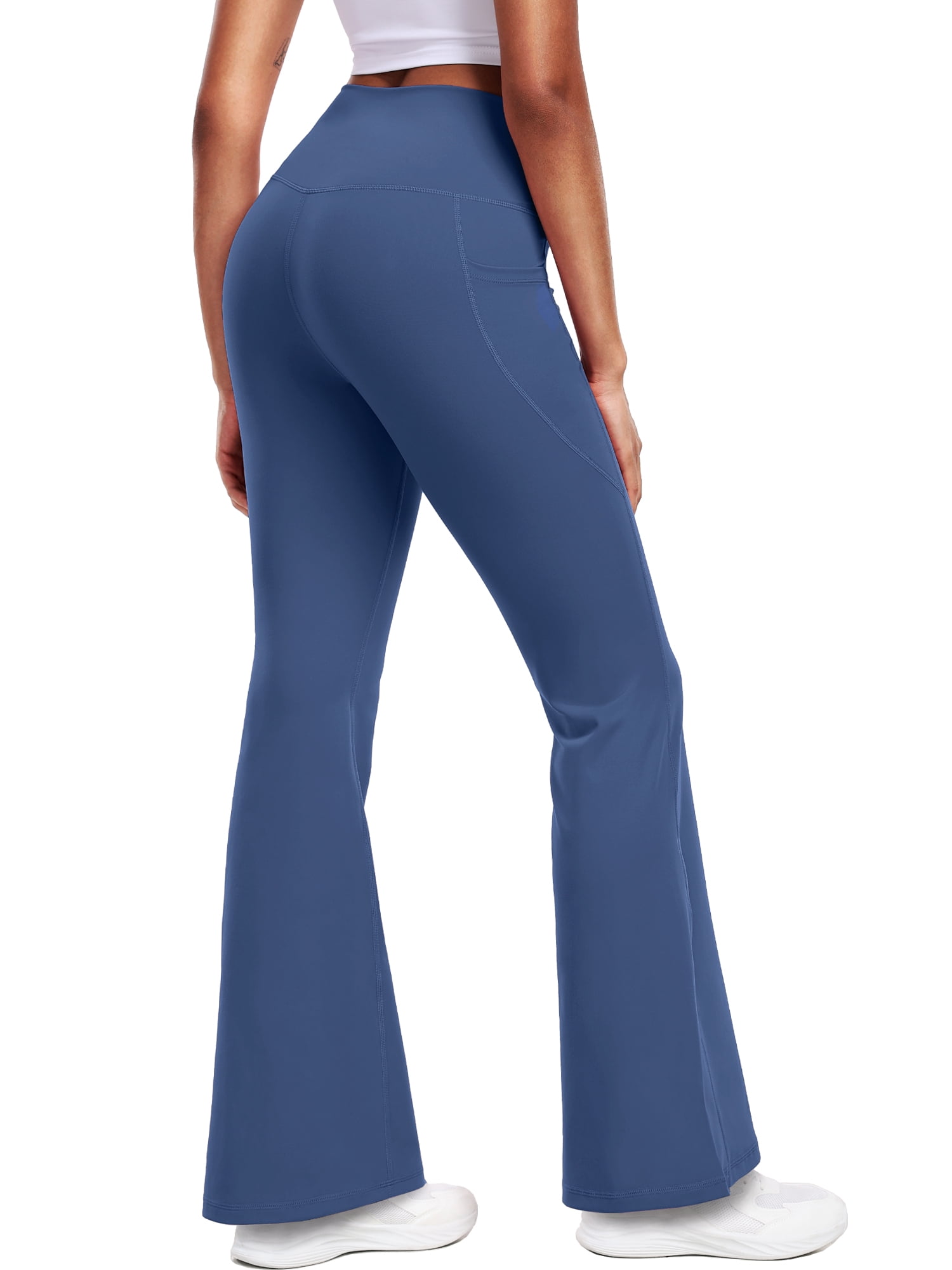 NELEUS ButterSoftFlex Womens Flare Leggings Athletic Yoga Workout Pants Bootcut High Waist with Side Pockets,Blue,US Size M