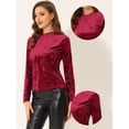 thumbnail image 2 of Camiseta casual de manga larga con cuello redondo y parte superior de terciopelo para mujer Allegra K borgo?a S, 2 of 5