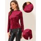 thumbnail image 2 of INSPIRE CHIC Camiseta casual de manga larga con cuello redondo y parte superior de terciopelo para mujer borgo?a XS, 2 of 5