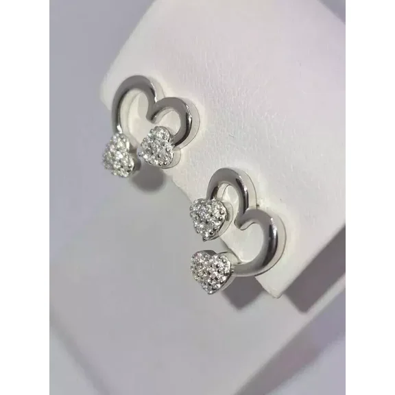 Heart Shape Stud Earring 14K White Gold Plated Lab Created Diamond 1Ct Round Cut