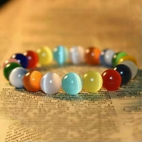 K-KED Wholesale 10pcs 10mm Multicolor Cat's Eye Gem stone Beads Stretchy Bracelet 7.5"