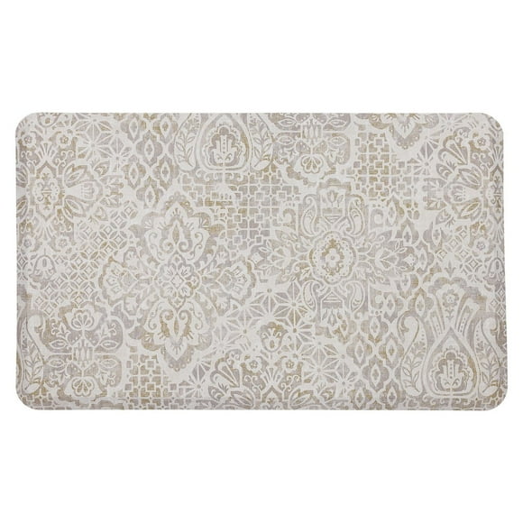 Damask Nouveau Tan Polyester Kitchen Mat 18x30