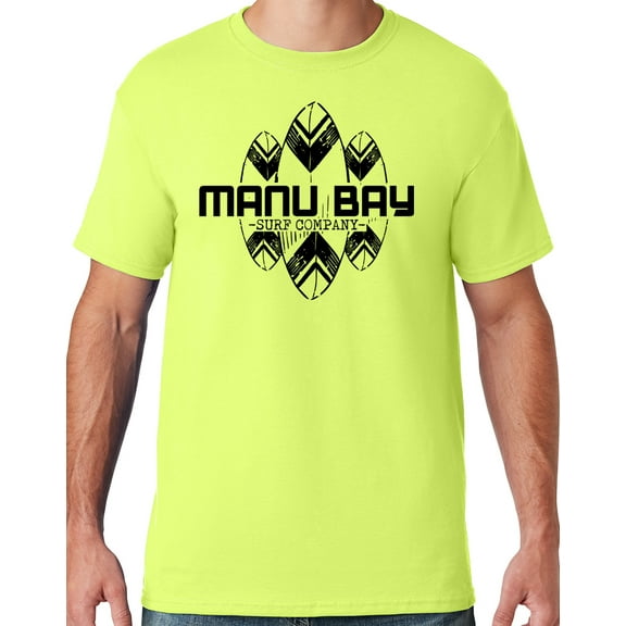 Mens Manu Bay Surf Company BLACK SURFBOARDS T-shirt, 3XL Safety Green