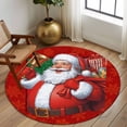 thumbnail image 2 of Round Area Rugs Collection 8 Ft, Red Christmas Santa Claus Non-Slip Residential Carpet, Snowflakes Winter Xmas Gifts Indoor Crawling Mats Runner Rugs for Living Room/Dining Room/Bedroom, 2 of 8
