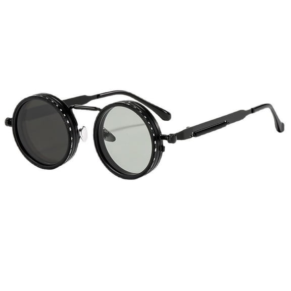 Men's Retro Leica Style Rotating Fashion Glasses, Polarized Adjustable Brightness Sunglasses, Steampunk Alloy Frame Black Gray Gradient Lenses UV Blocking, for Masquerades Travel Evening Daytime Wear