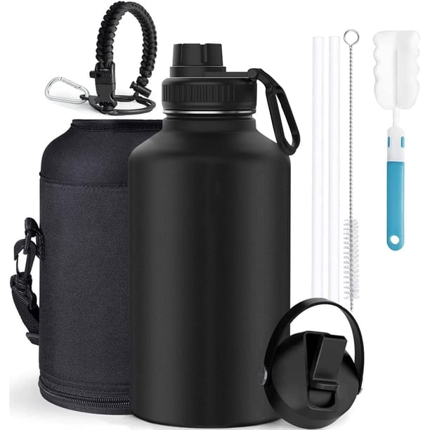 1920ml/64oz Termo de Acero Inoxidable,Termo de Agua con 2 Tapas y con chaqueta de aislamiento, Doble Pared y Tapa Hermética Antigoteo, ara Agua Fría (24 horas) o Caliente (12 horas).
