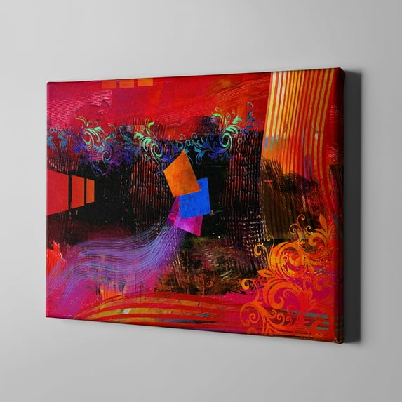 Unlimited Art Project - Red Black Floral Abstract Canvas Wall Art Print