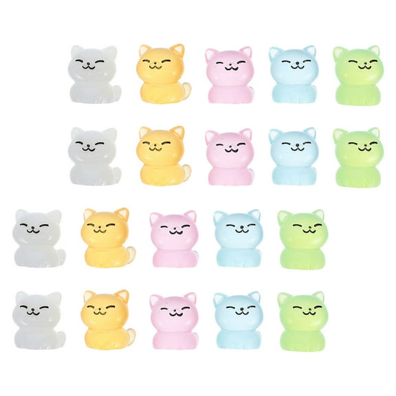 WHAMVOX 20pcs Miniature Glowing Cat Figurines Tiny Resin Cat Statues Luminous Mini Cat Ornaments Micro Landscape Animal Small Cat Garden Figures for Bonsai