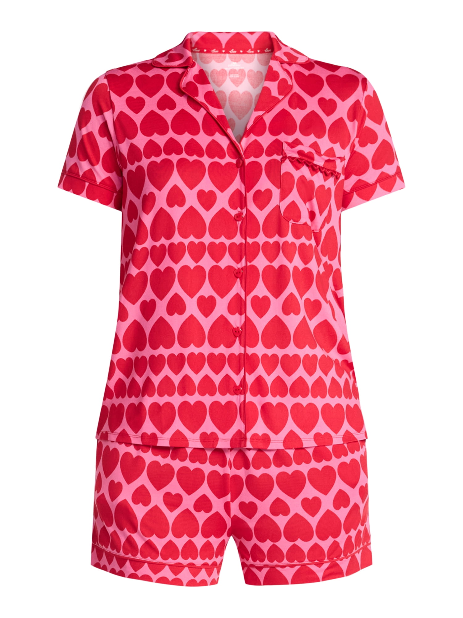 Valentine's Day Women's Knit Notch Collar Top and Shorts Pajama Set from Way to Celebrate, 2-Piece, Sizes XS-3X