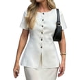 thumbnail image 4 of Women'S Short Sleeve Sweater Button Down Crew Neck Knit Cardigan Fashion Business Casual Outfits White XL, 4 of 8