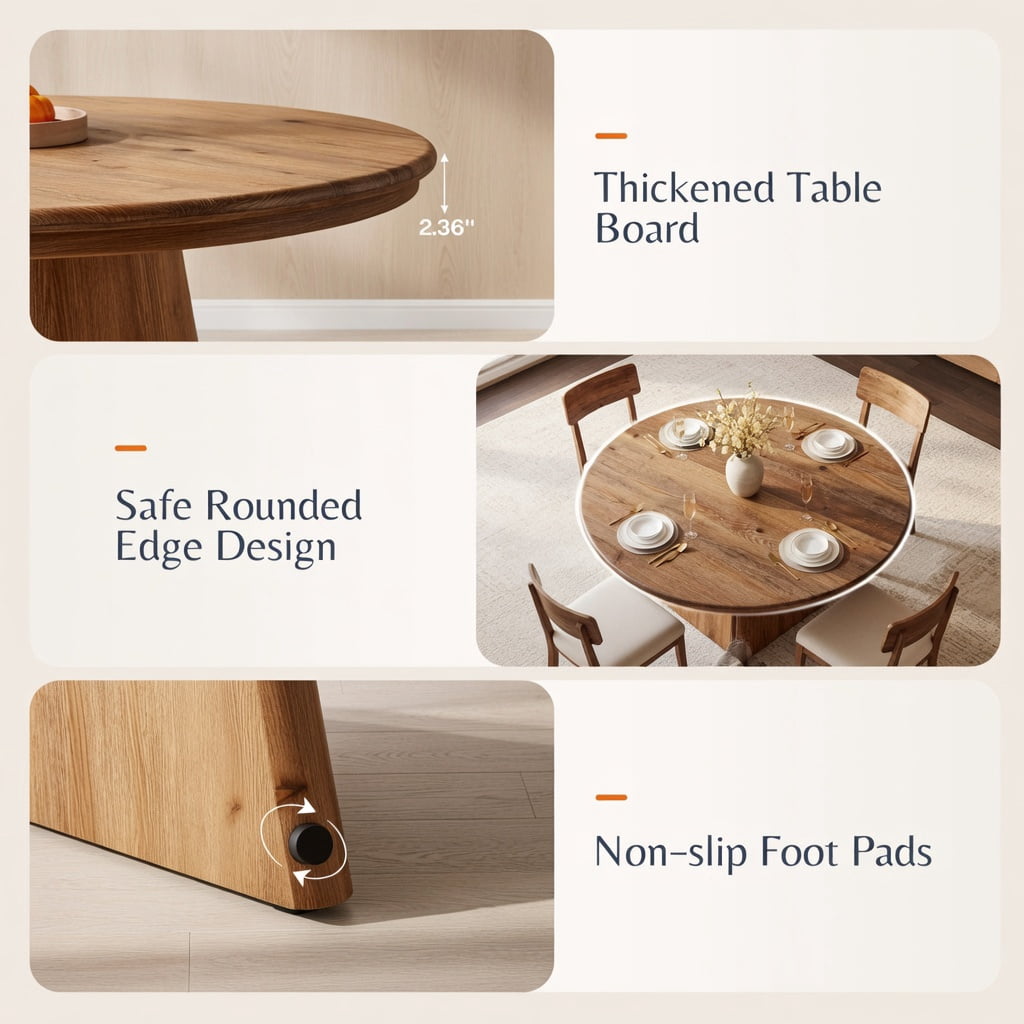 Hommoo 47 Inch Solid Wood Round Dining Table, Farmhouse Kitchen Table for 4-6 People, Rustic Modern Breakfast & Living Room Table, Natural