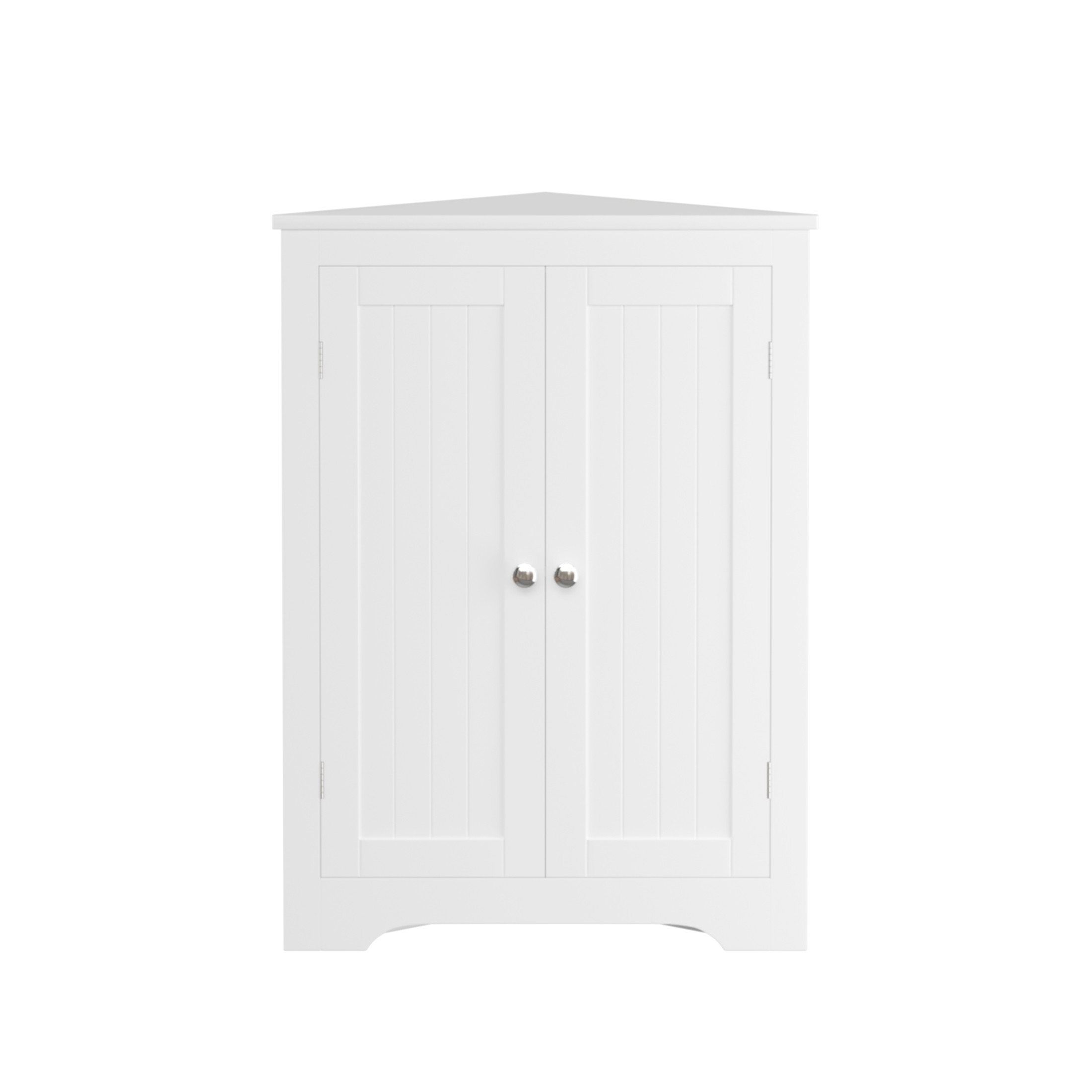 Noble House Dorris 23.6" Floor Corner Storage Cabinet with 2 Doors and Adjustable Shelf, Wooden Narrow Organizer, White