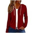 thumbnail image 2 of Hoodies for Women Fall Cute Jacket Oversized Casual Sweatshirts with Pocket Ndbuld Women's and Women's Plus Zip Up Fleece Jacket with Hood, Sizes XS-4X,Red,L, 2 of 3