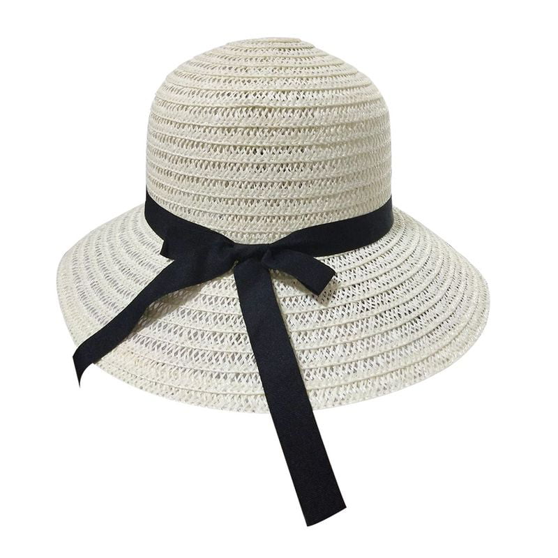 Magik Women Lady Summer Breathable Sun Braided Trim Straw Bowler Cap Cloche Hat 