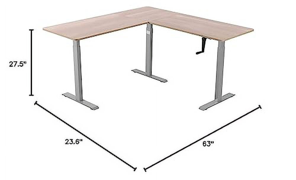 UNICOO® L Shaped Crank Height Adjustable Standing Desk, Sit to Stand up Corner Desk, L-Shaped Standing Workstation (Grey Frame/Antique Oak Top - L Shape Crank)