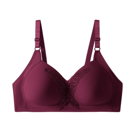 LYEAA Womens Push up Bras No Wire Plus Size Seamless Lace Lightly Lined Wireless Daily Bras Wirefree Adjustable Strap Lift Soft Bralette Breathable Comfort Sleeping Bras Purple 2XL