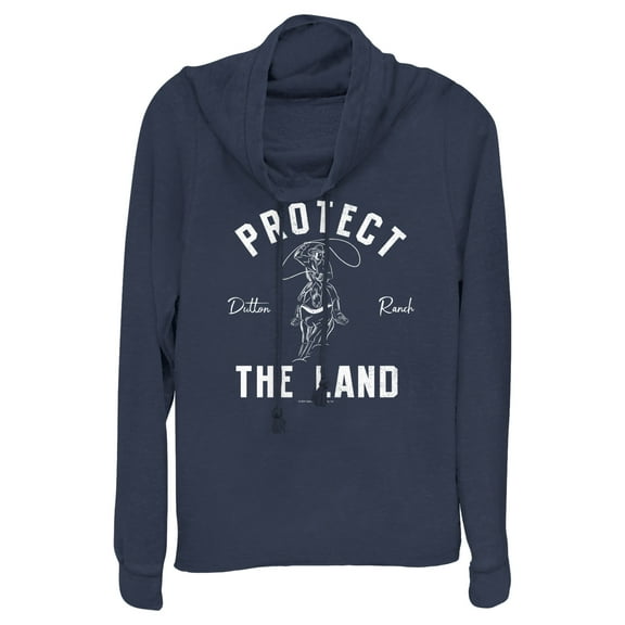 Junior's Yellowstone Protect The Land Dutton Range Cowboy Outline  Cowl Neck Sweatshirt