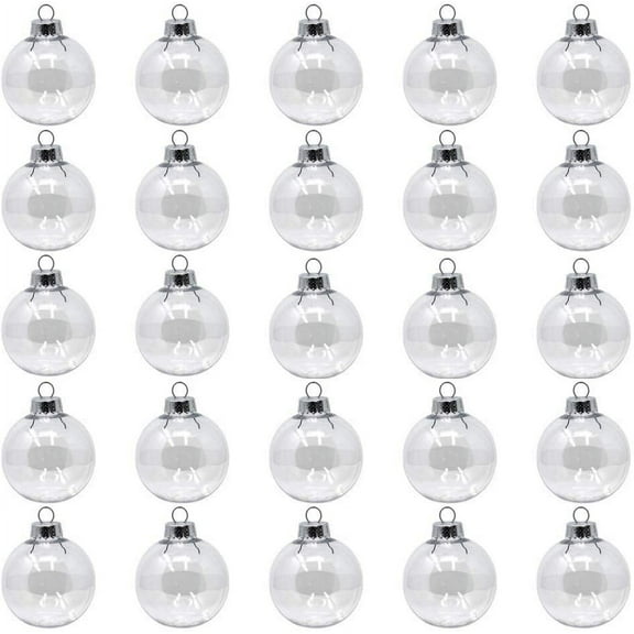 Creative Hobbies® - Bulk Value Pack of 25 pcs - 67mm (2-5/8 Inch) Round Clear Plastic Ball Ornaments - Great for Crafting DIY Christmas Ornaments