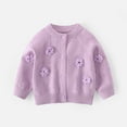 thumbnail image 2 of Rggeeun Toddler Girls Sweaters Handmade 3D Floral Detail Knit Cardigan Round Neck Long Sleeve Soft Thermal Pullover For Baby And Kids Youthful Tops,Light Purple,120, 2 of 3