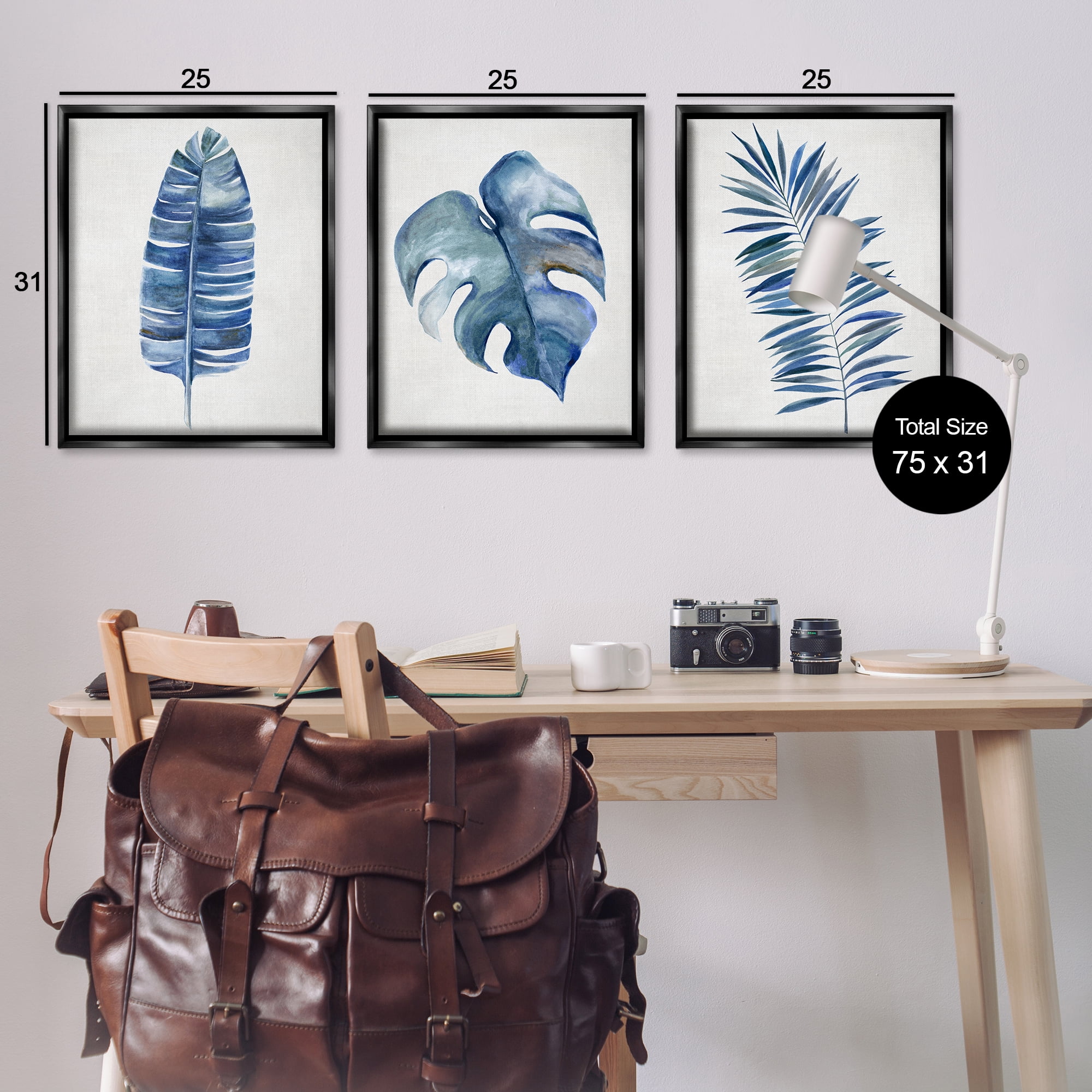 Stupell Industries Vintage Tropical Leaves Plants & Flowers Painting Black Floater Framed Canvas Art Print Wall Art, 25 x 31, Set of 3