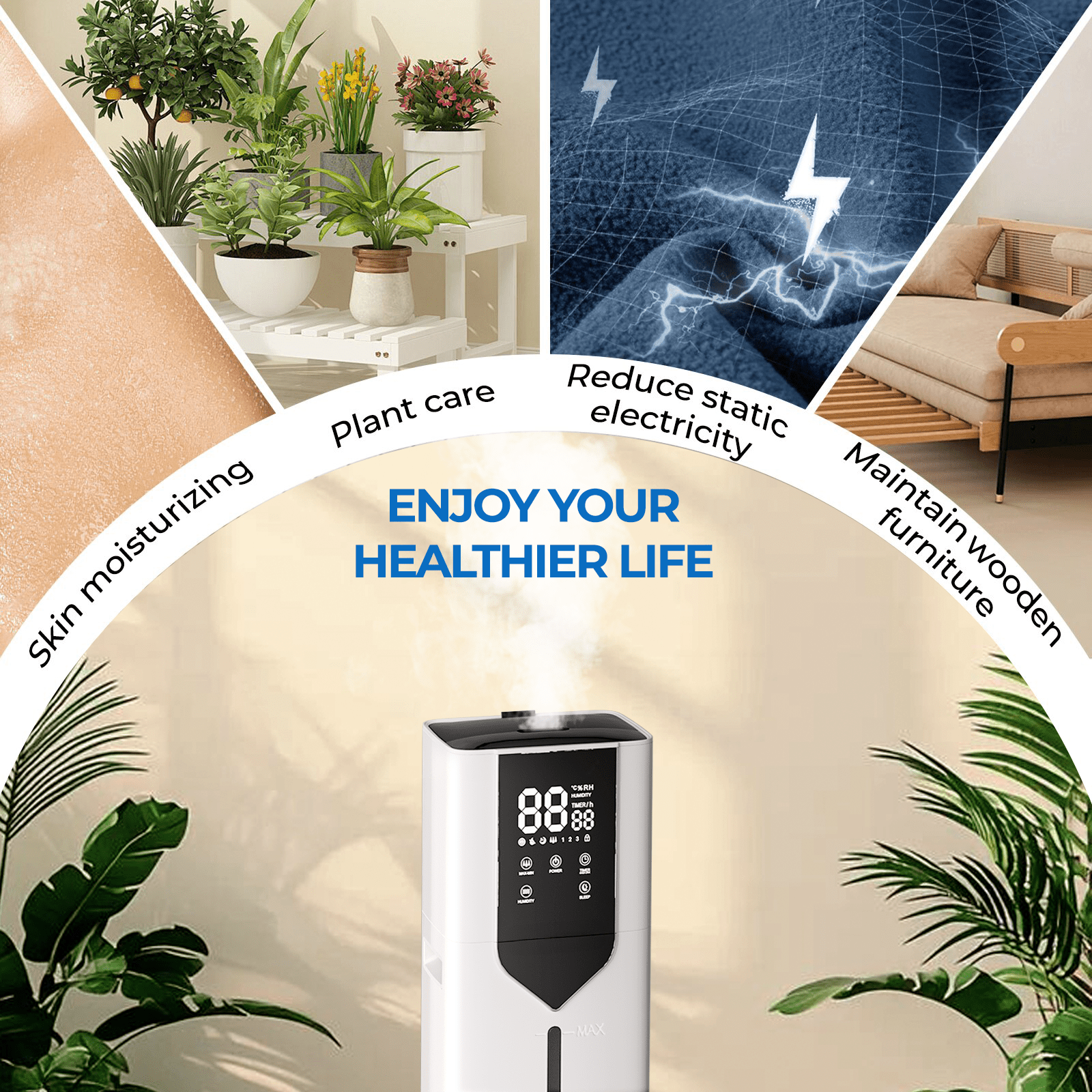 Rocyis 2.64gal/10L Humidifer Suitable for Large Room, 3-Speed Ultrasonic Cool Mist Humidifier with Remote Control, Timer, Sleep Mode, Essential Oil Diffuser