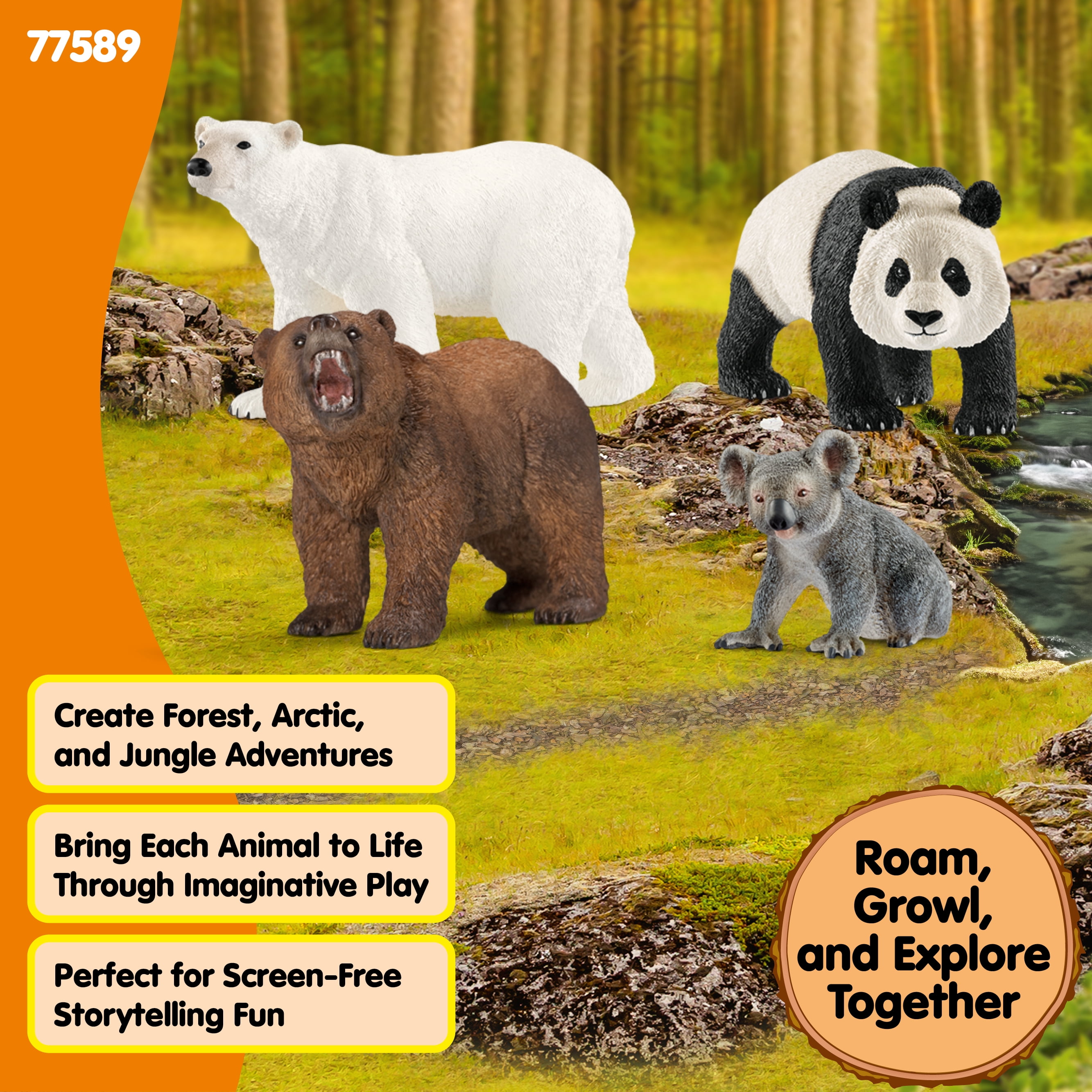 schleich Wild Life 4 PC Bear Figurine Toy Set with Panda, Koala, Grizzly and Polar Bear Figures
