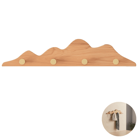 Wall Mounted Coat Rack, Decorative Little Mind's Hooks, Nursery Wall Hooks with 4-Hook, Solid Wood Hanger, 15.7 in / 40 cm Cherry Wood Entryway Organizer for Coats, Hats, Keys, Scarves