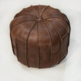 thumbnail image 3 of BBH Homes Handmade Brown Leather Pouf Ottoman Round Shape BBBACPF0027, 3 of 8